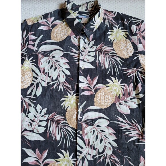 VTG Reyn Spooner Reverse Print Pineapple Aloha Hawaiian Shirt Men's Black XL USA - Picture 2 of 5